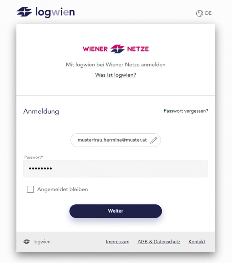 logwien Passwort Eingabe